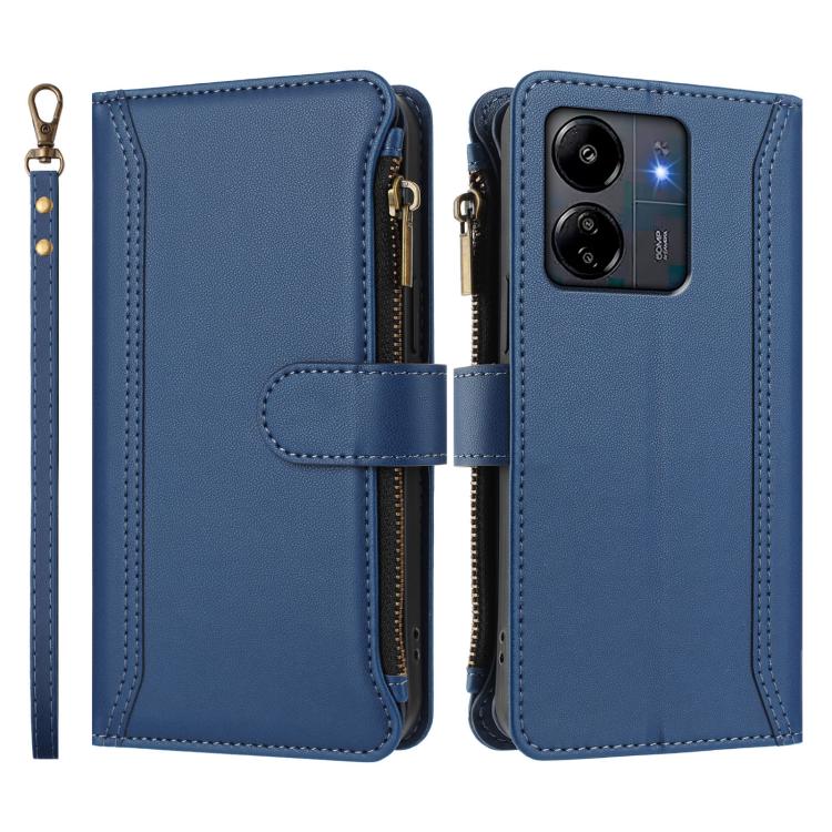 Magnetic Closure 9 Card Slots Zipper Leather Case with Hand Strap, For Redmi 13C 5G / 4G / Poco C65, For Redmi Note 13 4G, For Redmi Note 13 Pro 5G / Poco X6, For Redmi Note 13 5G, For Redmi Note 13 Pro+ 5G, For Redmi 12 4G / 5G / Note 12R             ...