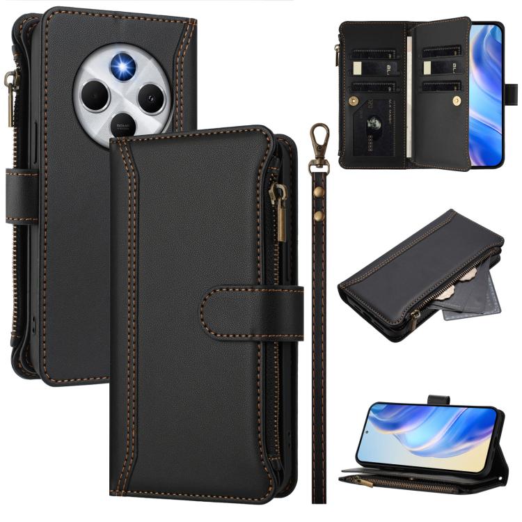 Magnetic Closure 9 Card Slots Zipper Leather Case with Hand Strap, For Redmi K80 / K80 Pro, For Redmi Note 14 Pro 4G, For Redmi Note 14 4G 163.25mm, For Redmi 14C 4G / 14R 5G / A3 Pro, For Redmi Note 14 Pro+ 5G, For Redmi K70 Ultra                     ...