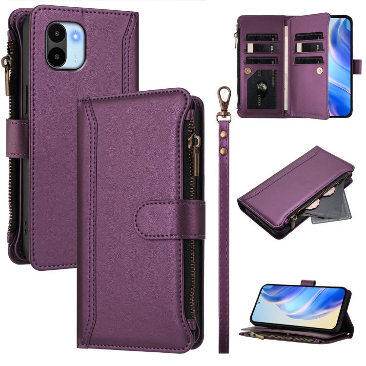 Magnetic Closure 9 Card Slots Zipper Leather Case with Hand Strap, For Redmi K60 / K60 Pro / Poco F5 Pro, For Redmi Note 11 / 11S 4G / 12S 4G, For Redmi A1+ / A2+ / Poco C50 / Poco C51, For Redmi Note 11 Pro 4G / 5G, For Redmi Note 12 4G Global        ...