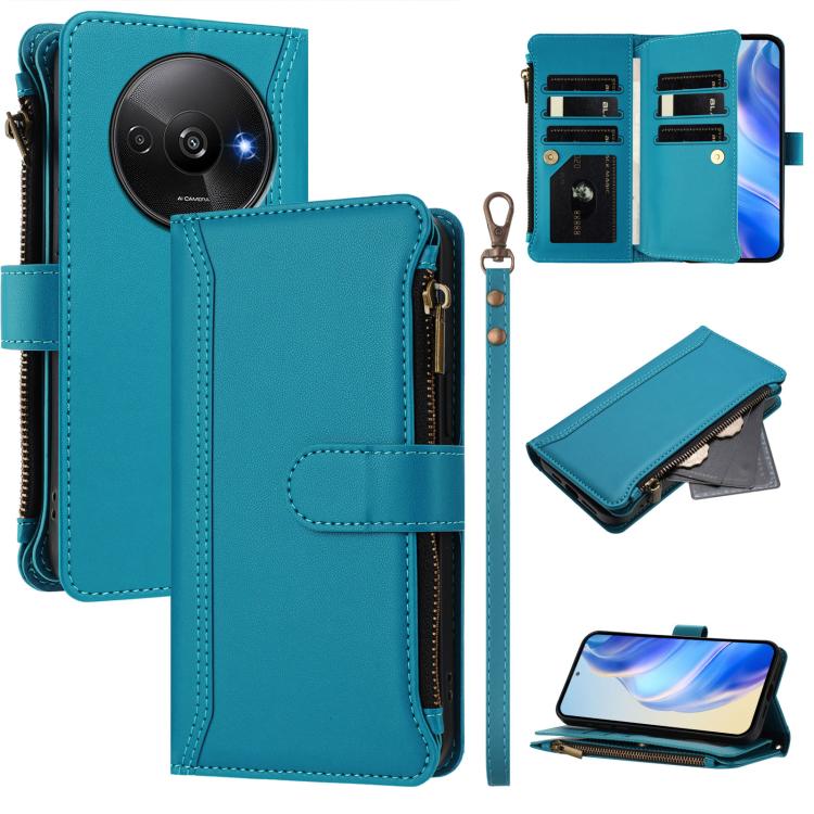 Magnetic Closure 9 Card Slots Zipper Leather Case with Hand Strap, For Redmi K80 / K80 Pro, For Redmi Note 14 Pro 4G, For Redmi Note 14 4G 163.25mm, For Redmi 14C 4G / 14R 5G / A3 Pro, For Redmi Note 14 Pro+ 5G, For Redmi K70 Ultra                     ...