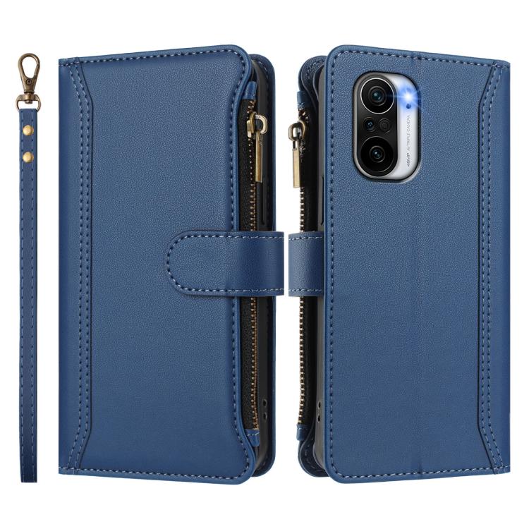 Magnetic Closure 9 Card Slots Zipper Leather Case with Hand Strap, For Redmi K40 / K40 Pro / Poco F3, For Redmi Note 10 Pro / Note 10 Pro Max