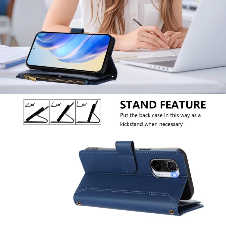 Magnetic Closure 9 Card Slots Zipper Leather Case with Hand Strap, For Redmi K40 / K40 Pro / Poco F3, For Redmi Note 10 Pro / Note 10 Pro Max