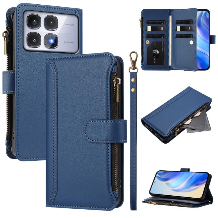 Magnetic Closure 9 Card Slots Zipper Leather Case with Hand Strap, For Redmi K80 / K80 Pro, For Redmi Note 14 Pro 4G, For Redmi Note 14 4G 163.25mm, For Redmi 14C 4G / 14R 5G / A3 Pro, For Redmi Note 14 Pro+ 5G, For Redmi K70 Ultra                     ...