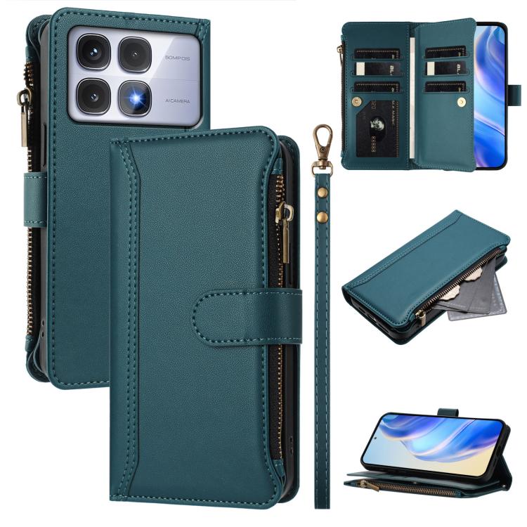 Magnetic Closure 9 Card Slots Zipper Leather Case with Hand Strap, For Redmi K80 / K80 Pro, For Redmi Note 14 Pro 4G, For Redmi Note 14 4G 163.25mm, For Redmi 14C 4G / 14R 5G / A3 Pro, For Redmi Note 14 Pro+ 5G, For Redmi K70 Ultra                     ...