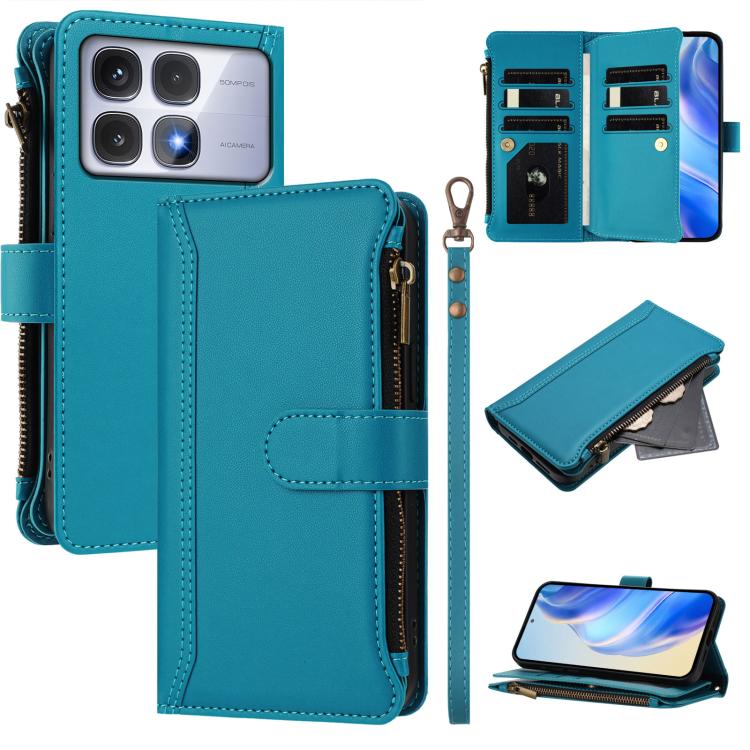 Magnetic Closure 9 Card Slots Zipper Leather Case with Hand Strap, For Redmi K80 / K80 Pro, For Redmi Note 14 Pro 4G, For Redmi Note 14 4G 163.25mm, For Redmi 14C 4G / 14R 5G / A3 Pro, For Redmi Note 14 Pro+ 5G, For Redmi K70 Ultra                     ...