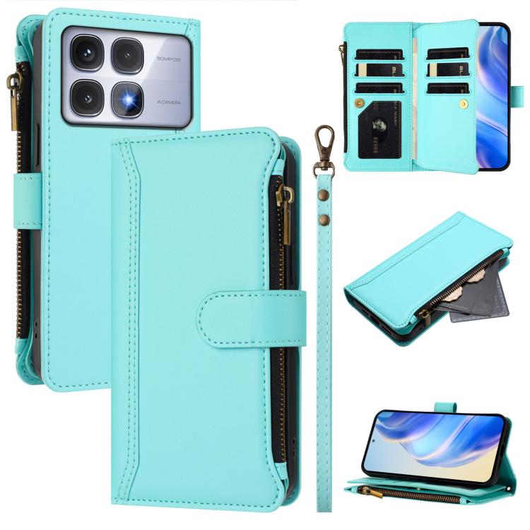Magnetic Closure 9 Card Slots Zipper Leather Case with Hand Strap, For Redmi K80 / K80 Pro, For Redmi Note 14 Pro 4G, For Redmi Note 14 4G 163.25mm, For Redmi 14C 4G / 14R 5G / A3 Pro, For Redmi Note 14 Pro+ 5G, For Redmi K70 Ultra                     ...