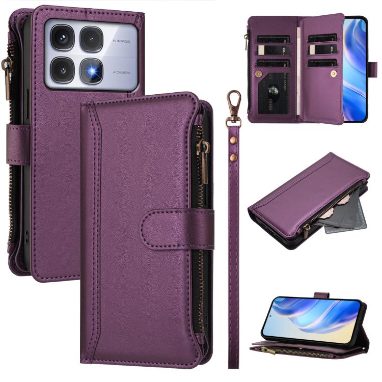 Magnetic Closure 9 Card Slots Zipper Leather Case with Hand Strap, For Redmi K80 / K80 Pro, For Redmi Note 14 Pro 4G, For Redmi Note 14 4G 163.25mm, For Redmi 14C 4G / 14R 5G / A3 Pro, For Redmi Note 14 Pro+ 5G, For Redmi K70 Ultra                     ...