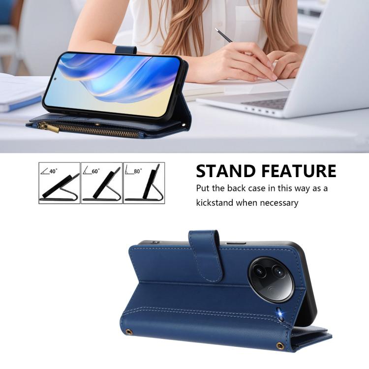 Magnetic Closure 9 Card Slots Zipper Leather Case with Hand Strap, For Redmi K80 / K80 Pro, For Redmi Note 14 Pro 4G, For Redmi Note 14 4G 163.25mm, For Redmi 14C 4G / 14R 5G / A3 Pro, For Redmi Note 14 Pro+ 5G, For Redmi K70 Ultra                     ...