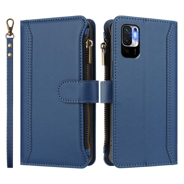 Magnetic Closure 9 Card Slots Zipper Leather Case with Hand Strap, For Redmi Note 10 5G / Note 10T 5G, For Redmi K40 / K40 Pro / Poco F3, For Redmi Note 10 Pro / Note 10 Pro Max