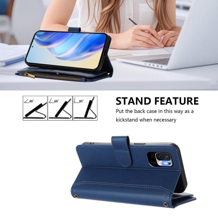 Magnetic Closure 9 Card Slots Zipper Leather Case with Hand Strap, For Redmi Note 10 5G / Note 10T 5G, For Redmi K40 / K40 Pro / Poco F3, For Redmi Note 10 Pro / Note 10 Pro Max