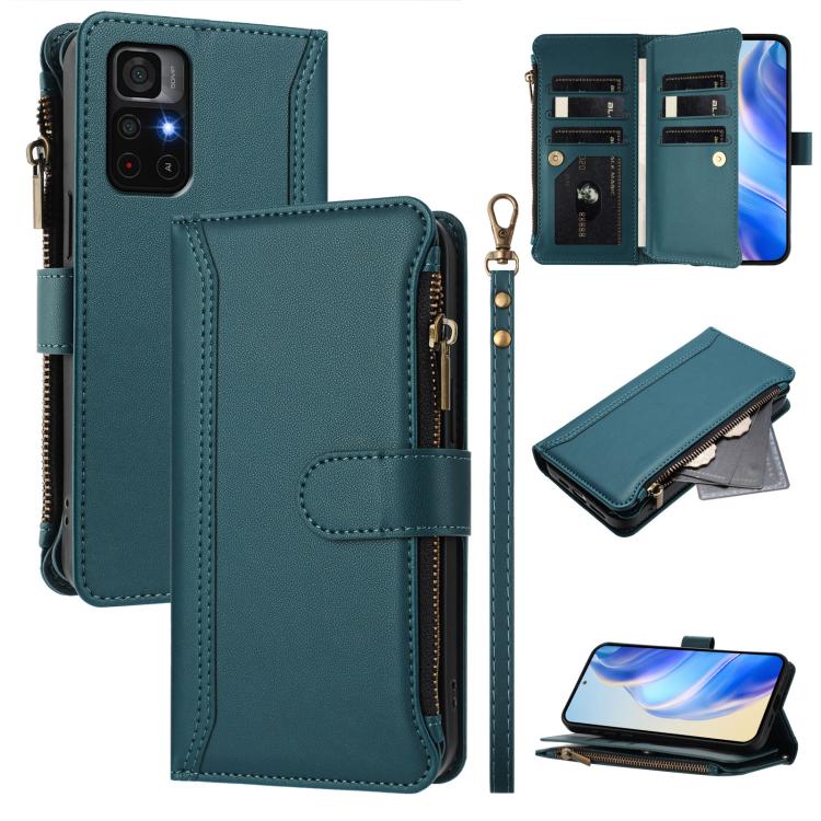 Magnetic Closure 9 Card Slots Zipper Leather Case with Hand Strap, For Redmi Note 12 Pro 5G Global / Poco X5 Pro, For Redmi Note 12 5G Global / Poco X5, For Redmi 10 5G / Note 11E / 11 Prime 5G, For Redmi Note 10 4G / Note 10S / Poco M5s               ...