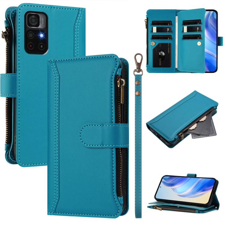 Magnetic Closure 9 Card Slots Zipper Leather Case with Hand Strap, For Redmi Note 12 Pro 5G Global / Poco X5 Pro, For Redmi Note 12 5G Global / Poco X5, For Redmi 10 5G / Note 11E / 11 Prime 5G, For Redmi Note 10 4G / Note 10S / Poco M5s               ...