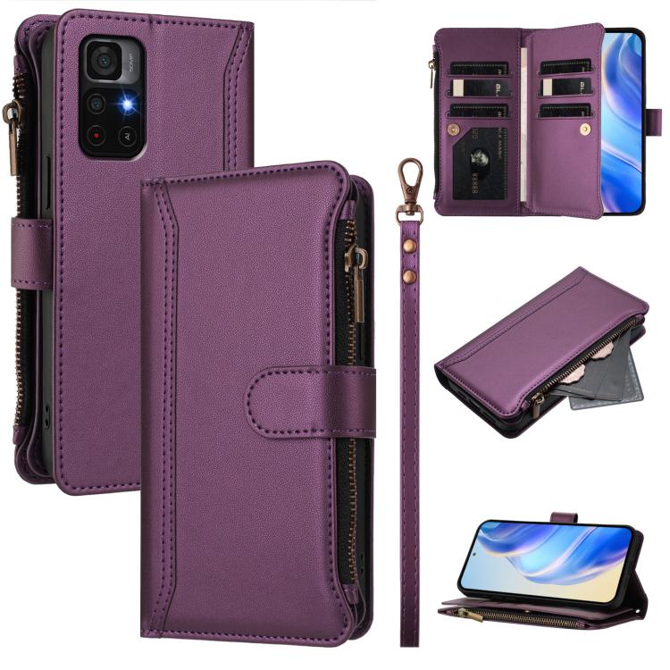 Magnetic Closure 9 Card Slots Zipper Leather Case with Hand Strap, For Redmi Note 12 Pro 5G Global / Poco X5 Pro, For Redmi Note 12 5G Global / Poco X5, For Redmi 10 5G / Note 11E / 11 Prime 5G, For Redmi Note 10 4G / Note 10S / Poco M5s               ...