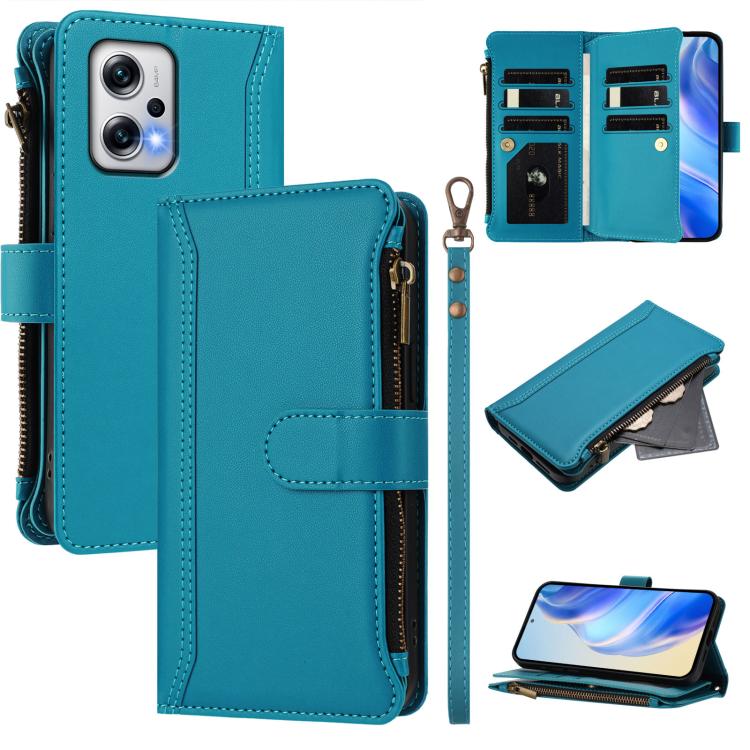 Magnetic Closure 9 Card Slots Zipper Leather Case with Hand Strap, For Redmi 13C 5G / 4G / Poco C65, For Redmi Note 13 4G, For Redmi Note 13 Pro 5G / Poco X6, For Redmi Note 13 5G, For Redmi Note 13 Pro+ 5G, For Redmi 12 4G / 5G / Note 12R             ...