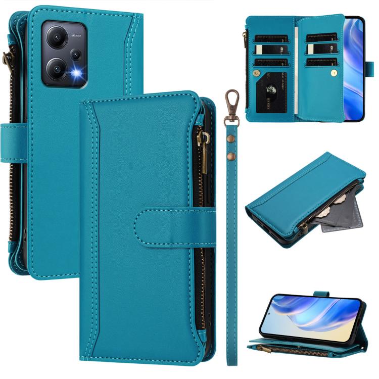 Magnetic Closure 9 Card Slots Zipper Leather Case with Hand Strap, For Redmi Note 12 Pro 5G Global / Poco X5 Pro, For Redmi Note 12 5G Global / Poco X5, For Redmi 10 5G / Note 11E / 11 Prime 5G, For Redmi Note 10 4G / Note 10S / Poco M5s               ...