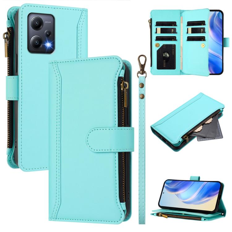 Magnetic Closure 9 Card Slots Zipper Leather Case with Hand Strap, For Redmi Note 12 Pro 5G Global / Poco X5 Pro, For Redmi Note 12 5G Global / Poco X5, For Redmi 10 5G / Note 11E / 11 Prime 5G, For Redmi Note 10 4G / Note 10S / Poco M5s               ...