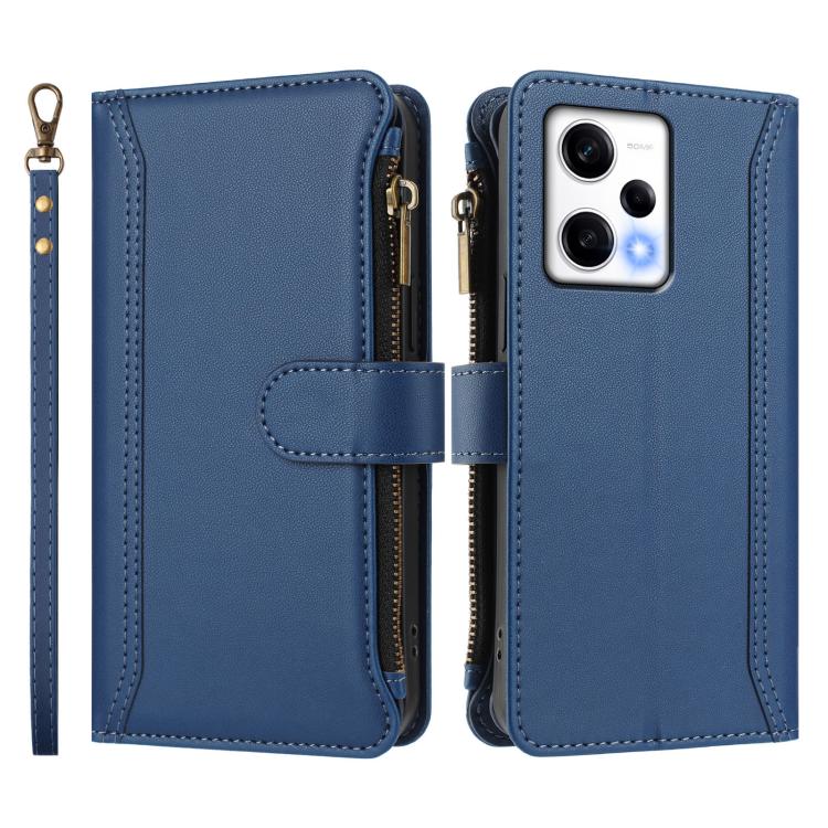 Magnetic Closure 9 Card Slots Zipper Leather Case with Hand Strap, For Redmi Note 12 Pro 5G Global / Poco X5 Pro, For Redmi Note 12 5G Global / Poco X5, For Redmi 10 5G / Note 11E / 11 Prime 5G, For Redmi Note 10 4G / Note 10S / Poco M5s               ...
