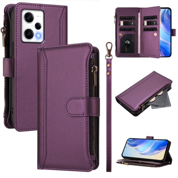 Magnetic Closure 9 Card Slots Zipper Leather Case with Hand Strap, For Redmi Note 12 Pro 5G Global / Poco X5 Pro, For Redmi Note 12 5G Global / Poco X5, For Redmi 10 5G / Note 11E / 11 Prime 5G, For Redmi Note 10 4G / Note 10S / Poco M5s               ...