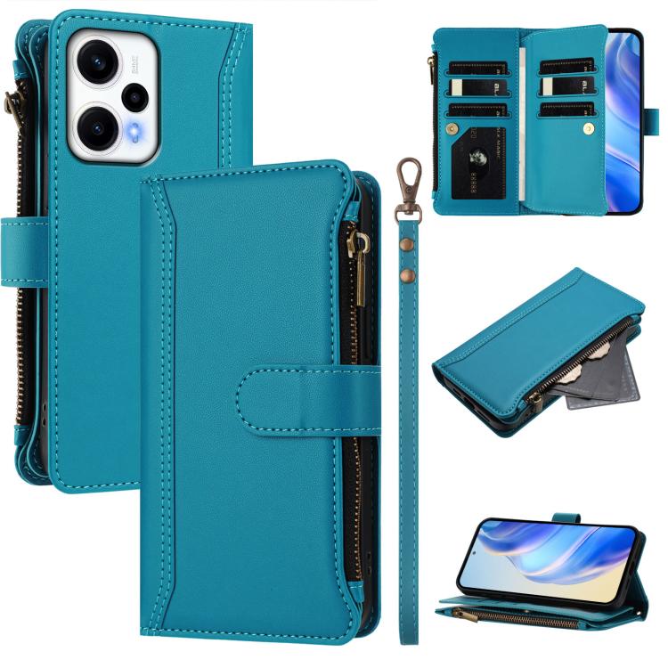 Magnetic Closure 9 Card Slots Zipper Leather Case with Hand Strap, For Redmi 13C 5G / 4G / Poco C65, For Redmi Note 13 4G, For Redmi Note 13 Pro 5G / Poco X6, For Redmi Note 13 5G, For Redmi Note 13 Pro+ 5G, For Redmi 12 4G / 5G / Note 12R             ...