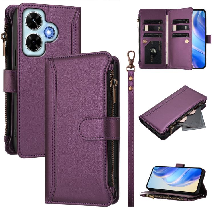 Magnetic Closure 9 Card Slots Zipper Leather Case with Hand Strap, For Redmi 13C 5G / 4G / Poco C65, For Redmi Note 13 4G, For Redmi Note 13 Pro 5G / Poco X6, For Redmi Note 13 5G, For Redmi Note 13 Pro+ 5G, For Redmi 12 4G / 5G / Note 12R             ...