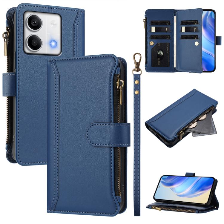Magnetic Closure 9 Card Slots Zipper Leather Case with Hand Strap, For Redmi 13C 5G / 4G / Poco C65, For Redmi Note 13 4G, For Redmi Note 13 Pro 5G / Poco X6, For Redmi Note 13 5G, For Redmi Note 13 Pro+ 5G, For Redmi 12 4G / 5G / Note 12R             ...
