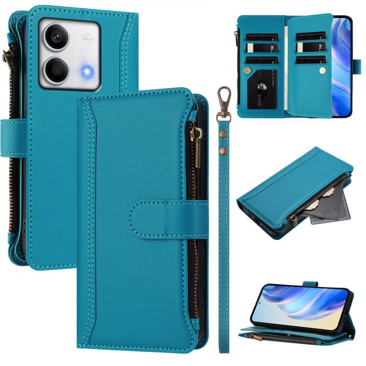 Magnetic Closure 9 Card Slots Zipper Leather Case with Hand Strap, For Redmi 13C 5G / 4G / Poco C65, For Redmi Note 13 4G, For Redmi Note 13 Pro 5G / Poco X6, For Redmi Note 13 5G, For Redmi Note 13 Pro+ 5G, For Redmi 12 4G / 5G / Note 12R             ...