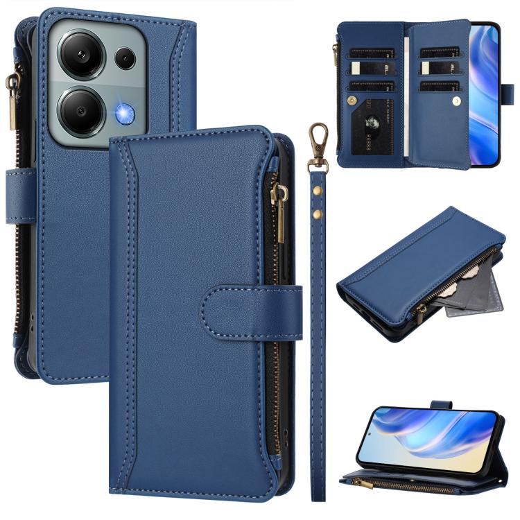 Magnetic Closure 9 Card Slots Zipper Leather Case with Hand Strap, For Redmi K80 / K80 Pro, For Redmi Note 14 Pro 4G, For Redmi Note 14 4G 163.25mm, For Redmi 14C 4G / 14R 5G / A3 Pro, For Redmi Note 14 Pro+ 5G, For Redmi K70 Ultra                     ...