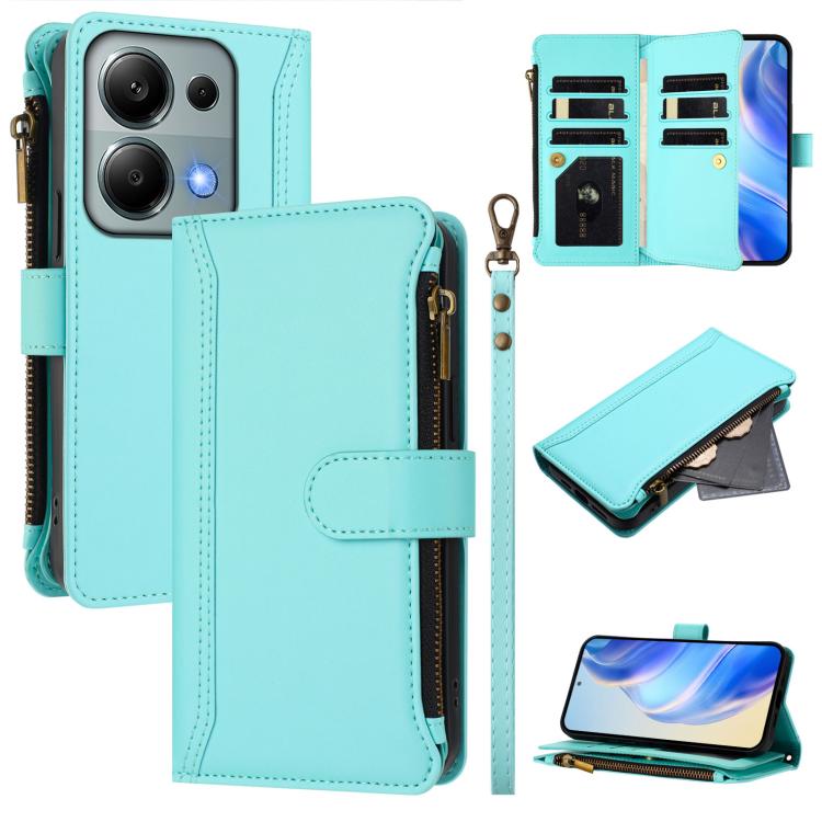 Magnetic Closure 9 Card Slots Zipper Leather Case with Hand Strap, For Redmi K80 / K80 Pro, For Redmi Note 14 Pro 4G, For Redmi Note 14 4G 163.25mm, For Redmi 14C 4G / 14R 5G / A3 Pro, For Redmi Note 14 Pro+ 5G, For Redmi K70 Ultra                     ...