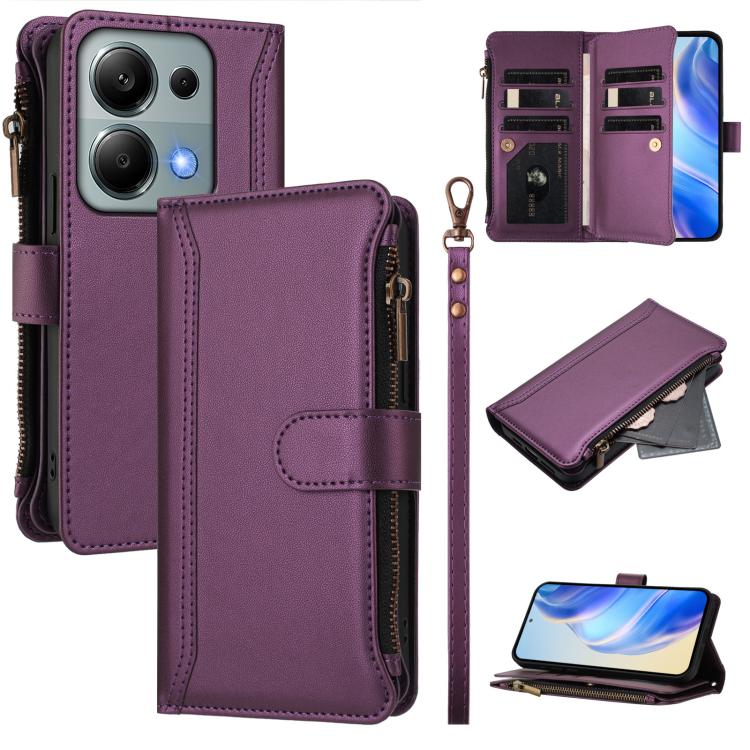 Magnetic Closure 9 Card Slots Zipper Leather Case with Hand Strap, For Redmi K80 / K80 Pro, For Redmi Note 14 Pro 4G, For Redmi Note 14 4G 163.25mm, For Redmi 14C 4G / 14R 5G / A3 Pro, For Redmi Note 14 Pro+ 5G, For Redmi K70 Ultra                     ...