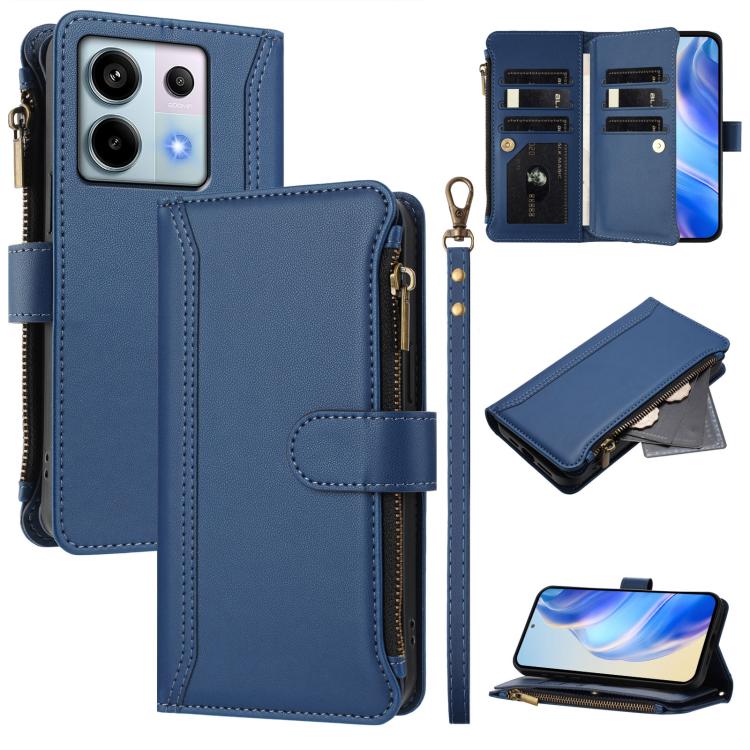 Magnetic Closure 9 Card Slots Zipper Leather Case with Hand Strap, For Redmi 13C 5G / 4G / Poco C65, For Redmi Note 13 4G, For Redmi Note 13 Pro 5G / Poco X6, For Redmi Note 13 5G, For Redmi Note 13 Pro+ 5G, For Redmi 12 4G / 5G / Note 12R             ...