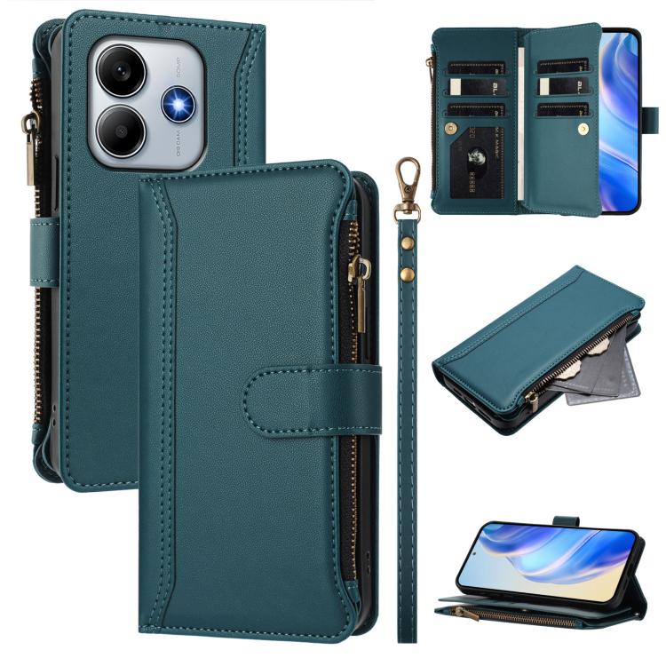 Magnetic Closure 9 Card Slots Zipper Leather Case with Hand Strap, For Redmi Note 15 Pro 5G Global 163.6mm, For Redmi 15 5G Global / 15 4G SEA 169.5mm, For Redmi 15 5G / 4G EU 171mm, For Redmi 13x / Redmi 13 4G / 5G, For Redmi A5 4G 173.3mm            ...