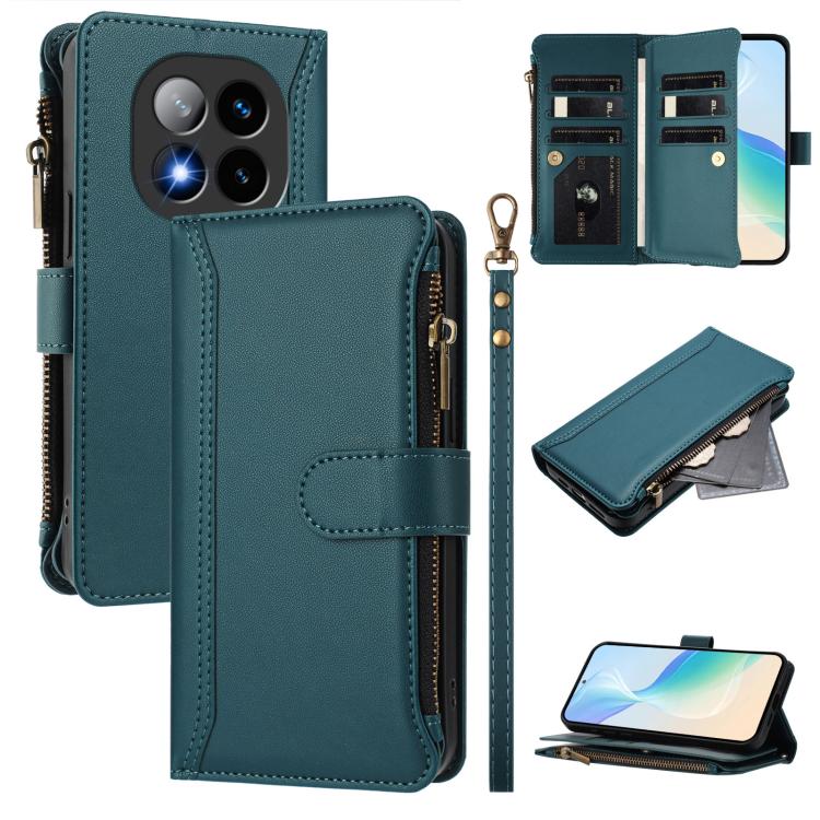 Magnetic Closure 9 Card Slots Zipper Leather Case with Hand Strap, For Redmi K80 / K80 Pro, For Redmi Note 14 Pro 4G, For Redmi Note 14 4G 163.25mm, For Redmi 14C 4G / 14R 5G / A3 Pro, For Redmi Note 14 Pro+ 5G, For Redmi K70 Ultra                     ...
