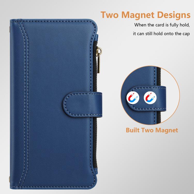 Magnetic Closure 9 Card Slots Zipper Leather Case with Hand Strap, For Redmi Note 15 Pro 5G Global 163.6mm, For Redmi 15 5G Global / 15 4G SEA 169.5mm, For Redmi 15 5G / 4G EU 171mm, For Redmi 13x / Redmi 13 4G / 5G, For Redmi A5 4G 173.3mm            ...