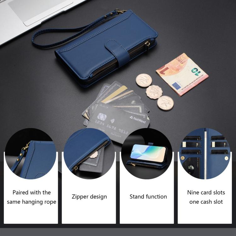 Magnetic Closure 9 Card Slots Zipper Leather Case with Hand Strap, For Redmi Note 15 Pro 5G Global 163.6mm, For Redmi 15 5G Global / 15 4G SEA 169.5mm, For Redmi 15 5G / 4G EU 171mm, For Redmi 13x / Redmi 13 4G / 5G, For Redmi A5 4G 173.3mm            ...