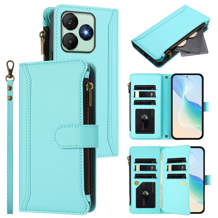 Magnetic Closure 9 Card Slots Zipper Leather Case with Hand Strap, For Wiko T60 / Cubot P80, For Wiko T20