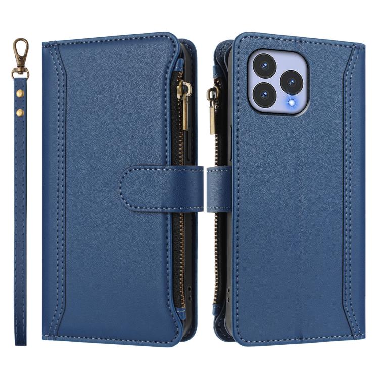 Magnetic Closure 9 Card Slots Zipper Leather Case with Hand Strap, For Wiko T60 / Cubot P80, For Wiko T20