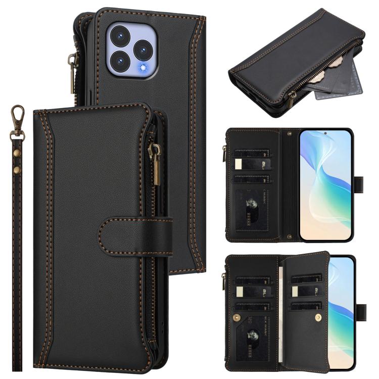 Magnetic Closure 9 Card Slots Zipper Leather Case with Hand Strap, For Wiko T60 / Cubot P80, For Wiko T20