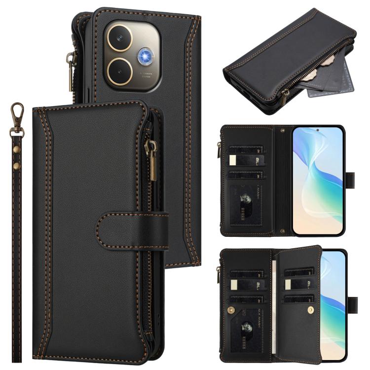 Magnetic Closure 9 Card Slots Zipper Leather Case with Hand Strap, For OPPO Reno14 F 5G, For OPPO A5 5G Global, For OPPO K12S / K13 India, For OPPO Find X8s+ 5G, For OPPO Find X8s 5G, For OPPO Find X8 Ultra 5G, For OPPO A5 Pro 5G Global / A5 Pro 4G Glo...