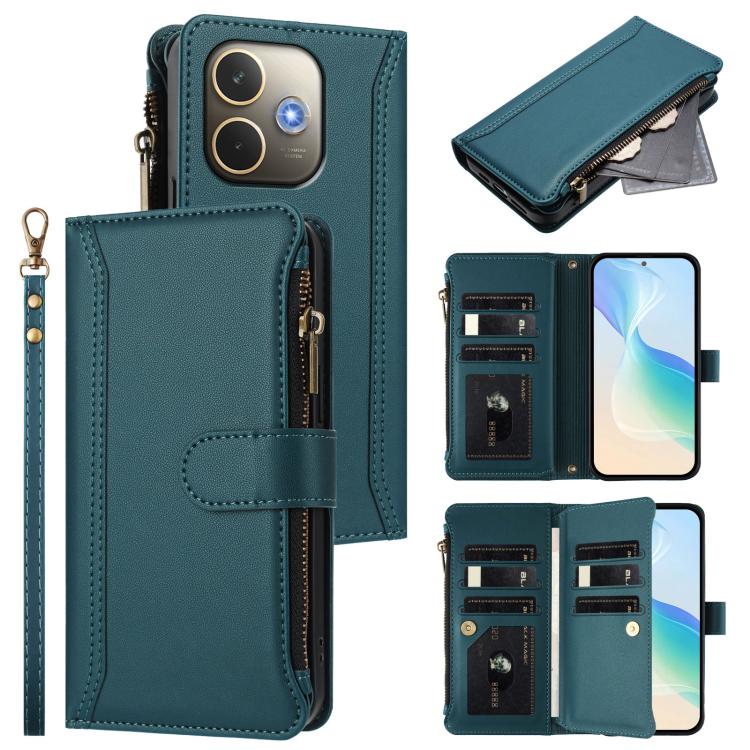 Magnetic Closure 9 Card Slots Zipper Leather Case with Hand Strap, For OPPO Reno14 F 5G, For OPPO A5 5G Global, For OPPO K12S / K13 India, For OPPO Find X8s+ 5G, For OPPO Find X8s 5G, For OPPO Find X8 Ultra 5G, For OPPO A5 Pro 5G Global / A5 Pro 4G Glo...