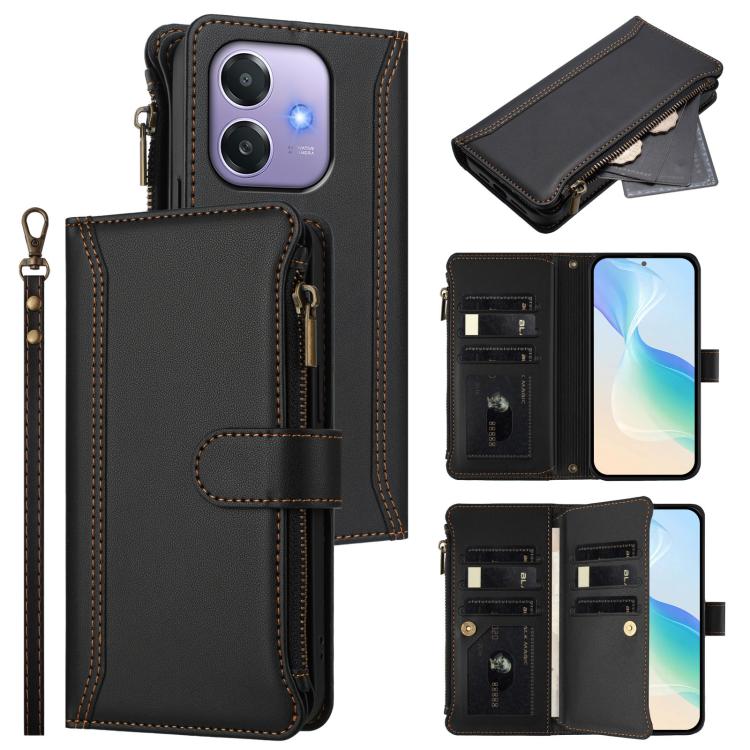 Magnetic Closure 9 Card Slots Zipper Leather Case with Hand Strap, For OPPO F29 5G Global, For OPPO Reno13 F 5G/Reno13 F 4G India, For OPPO A3 4G Global / A60 5G Global, For OPPO Find X8 5G Global, For OPPO A3 Pro 5G Global / K12X 5G Global            ...