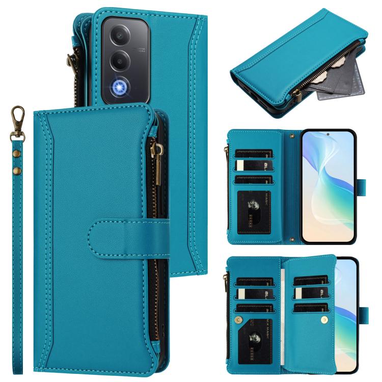 Magnetic Closure 9 Card Slots Zipper Leather Case with Hand Strap, For OPPO F29 5G Global, For OPPO Reno13 F 5G/Reno13 F 4G India, For OPPO A3 4G Global / A60 5G Global, For OPPO Find X8 5G Global, For OPPO A3 Pro 5G Global / K12X 5G Global            ...