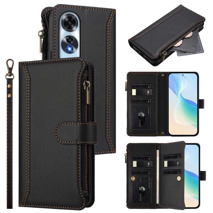 Magnetic Closure 9 Card Slots Zipper Leather Case with Hand Strap, For OPPO F29 5G Global, For OPPO Reno13 F 5G/Reno13 F 4G India, For OPPO A3 4G Global / A60 5G Global, For OPPO Find X8 5G Global, For OPPO A3 Pro 5G Global / K12X 5G Global            ...