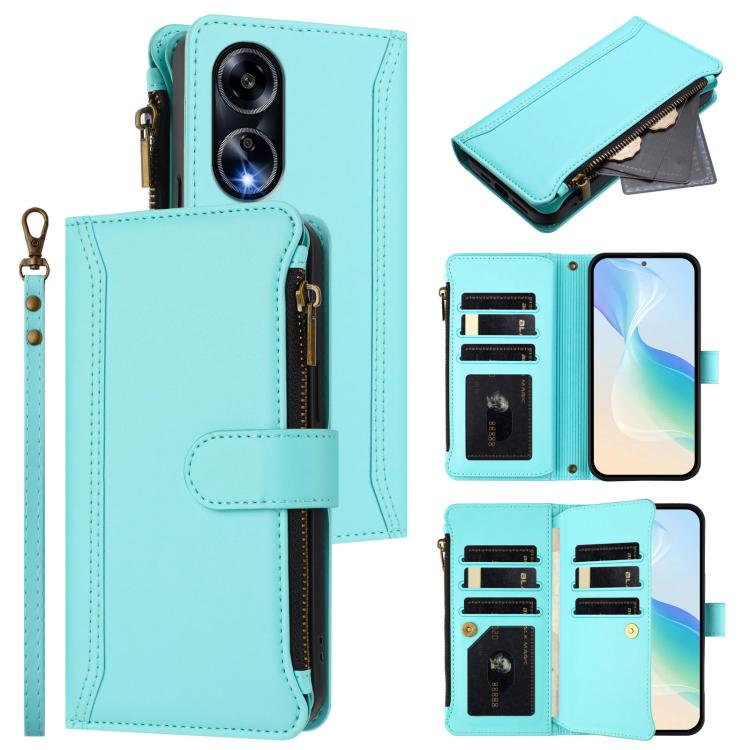 Magnetic Closure 9 Card Slots Zipper Leather Case with Hand Strap, For OPPO Find X7, For OPPO Find X7 Ultra, For OPPO A38 4G / A18 4G Global, For OPPO A58 4G Global, For OPPO A78 4G Global, For OPPO A98 5G / F23 5G India, For OPPO Find X8 Pro 5G Global...