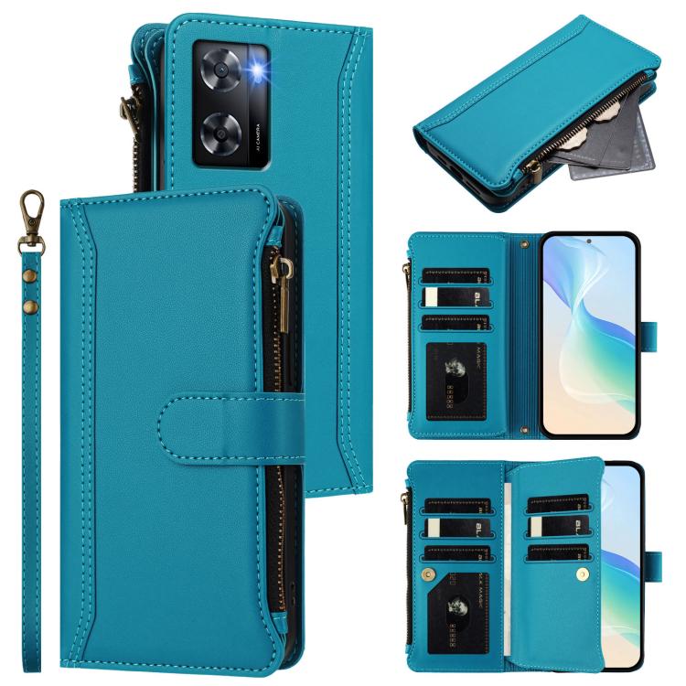 Magnetic Closure 9 Card Slots Zipper Leather Case with Hand Strap, For OPPO Find X6 Pro 5G Global, For OPPO Find X6 5G Global, For OPPO A1 Pro 5G / Reno8 T 5G Global, For OPPO A57 4G Global / A77 4G Global, For OPPO A17 4G Global / A17K                ...