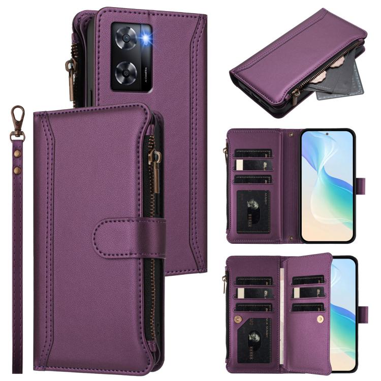 Magnetic Closure 9 Card Slots Zipper Leather Case with Hand Strap, For OPPO Find X6 Pro 5G Global, For OPPO Find X6 5G Global, For OPPO A1 Pro 5G / Reno8 T 5G Global, For OPPO A57 4G Global / A77 4G Global, For OPPO A17 4G Global / A17K                ...