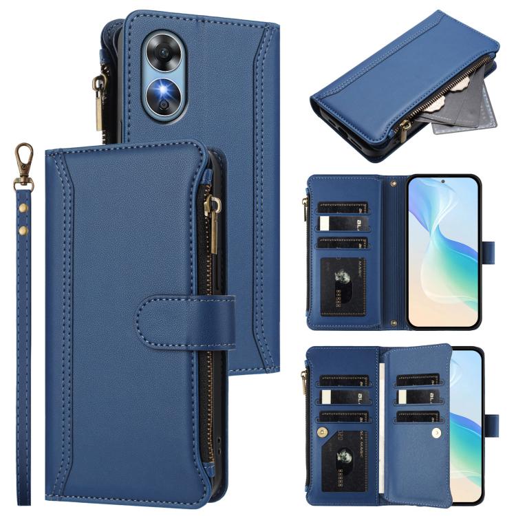 Magnetic Closure 9 Card Slots Zipper Leather Case with Hand Strap, For OPPO Find X6 Pro 5G Global, For OPPO Find X6 5G Global, For OPPO A1 Pro 5G / Reno8 T 5G Global, For OPPO A57 4G Global / A77 4G Global, For OPPO A17 4G Global / A17K                ...