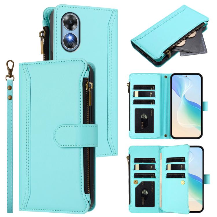Magnetic Closure 9 Card Slots Zipper Leather Case with Hand Strap, For OPPO Find X6 Pro 5G Global, For OPPO Find X6 5G Global, For OPPO A1 Pro 5G / Reno8 T 5G Global, For OPPO A57 4G Global / A77 4G Global, For OPPO A17 4G Global / A17K                ...