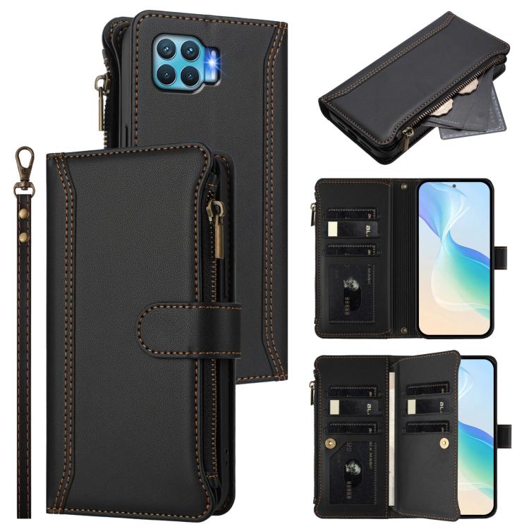Magnetic Closure 9 Card Slots Zipper Leather Case with Hand Strap, For OPPO A93 4G 2020 Global / F17 Pro, For OPPO A72 / A52 / A92 4G, For OPPO A92S 5G, For OPPO A79 5G Global