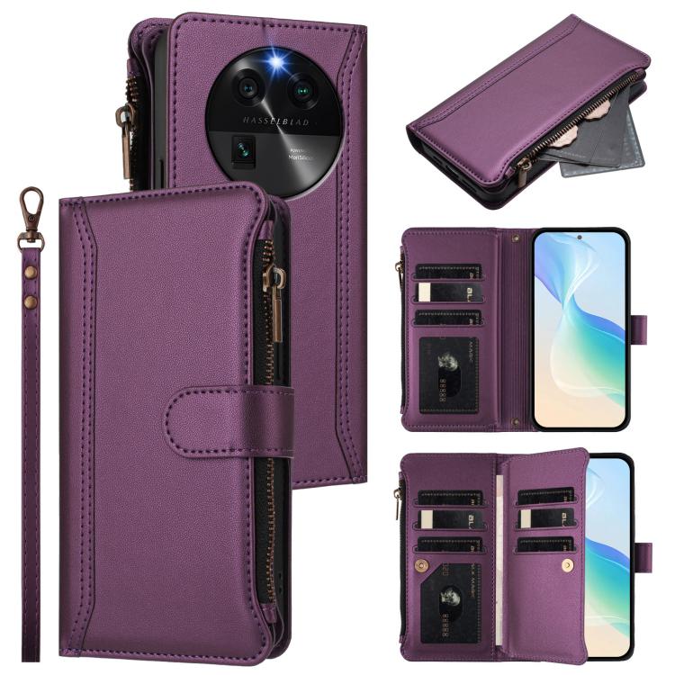 Magnetic Closure 9 Card Slots Zipper Leather Case with Hand Strap, For OPPO Find X6 Pro 5G Global, For OPPO Find X6 5G Global, For OPPO A1 Pro 5G / Reno8 T 5G Global, For OPPO A57 4G Global / A77 4G Global, For OPPO A17 4G Global / A17K                ...