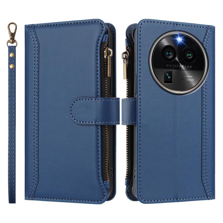 Magnetic Closure 9 Card Slots Zipper Leather Case with Hand Strap, For OPPO Find X6 Pro 5G Global, For OPPO Find X6 5G Global, For OPPO A1 Pro 5G / Reno8 T 5G Global, For OPPO A57 4G Global / A77 4G Global, For OPPO A17 4G Global / A17K                ...